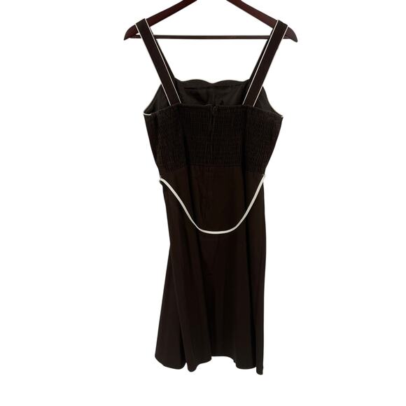Y2K Brown Cotton Mini Dress Square Neck Smocked Back with Tie Belt Size 12P - Picture 2 of 9